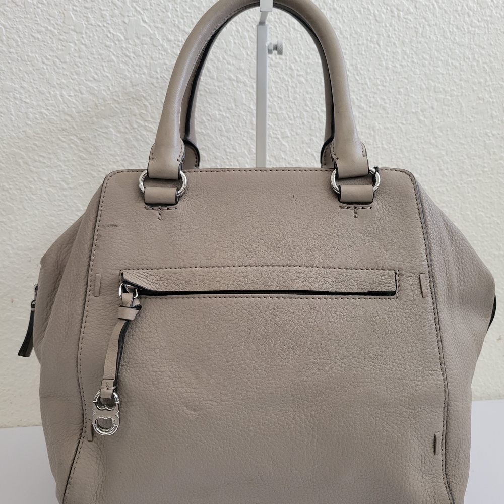 Tory Burch Pebbled Leather Satchel Top Handle Bag Beige